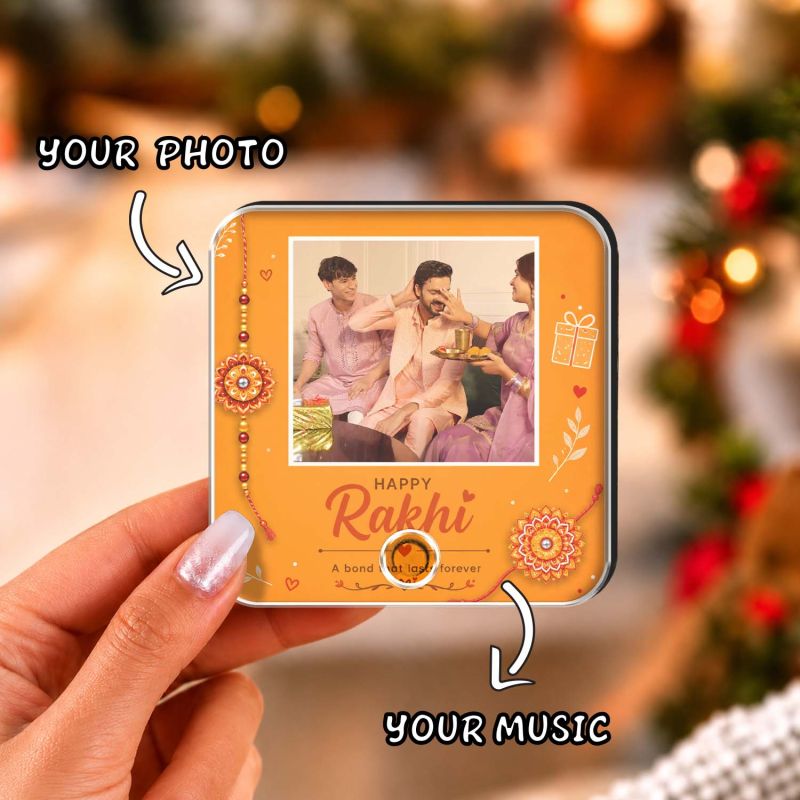 Personalized Musical Photo Fridge Magnet Gift for Raksha Bandhan | Rechargeable Sound Magnet Music Playable Rakhi Gift for Bhai & Bhen Keepsake Gift for Siblings